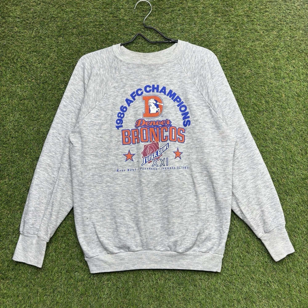 Vintage Denver Broncos Sweatshirt Mens XL 1986 AFC Champions Grey Crewneck